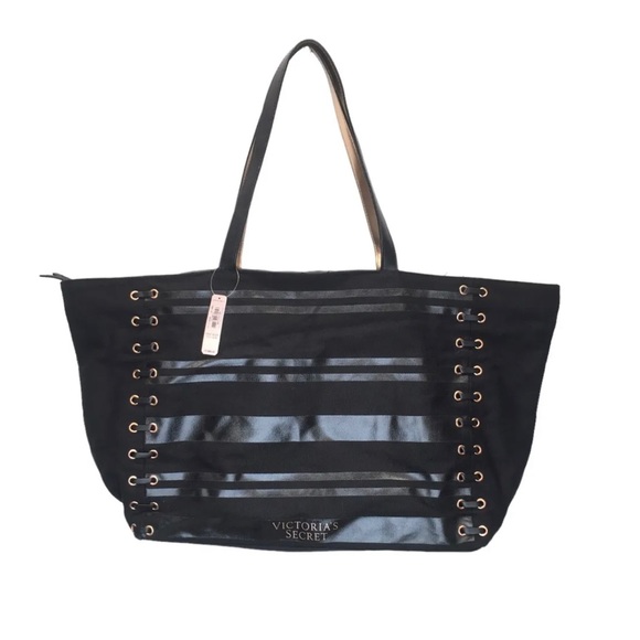 Victorias Secret Lace Up Corset Black & rose Gold Weekender Travel Tote Bag - Picture 3 of 9